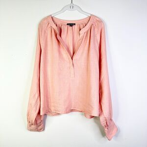 J Crew Blouse Women L Pink Blush Cabana 100% Linen Peasant Top Boho Cottage NWOT